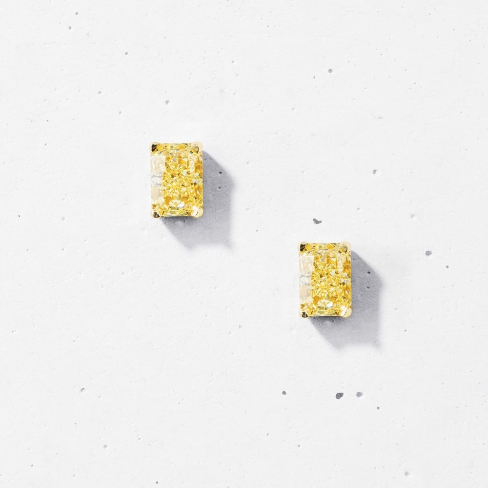 OBJKTS Crushed Ice Rectangular Stud Earrings - Lemon